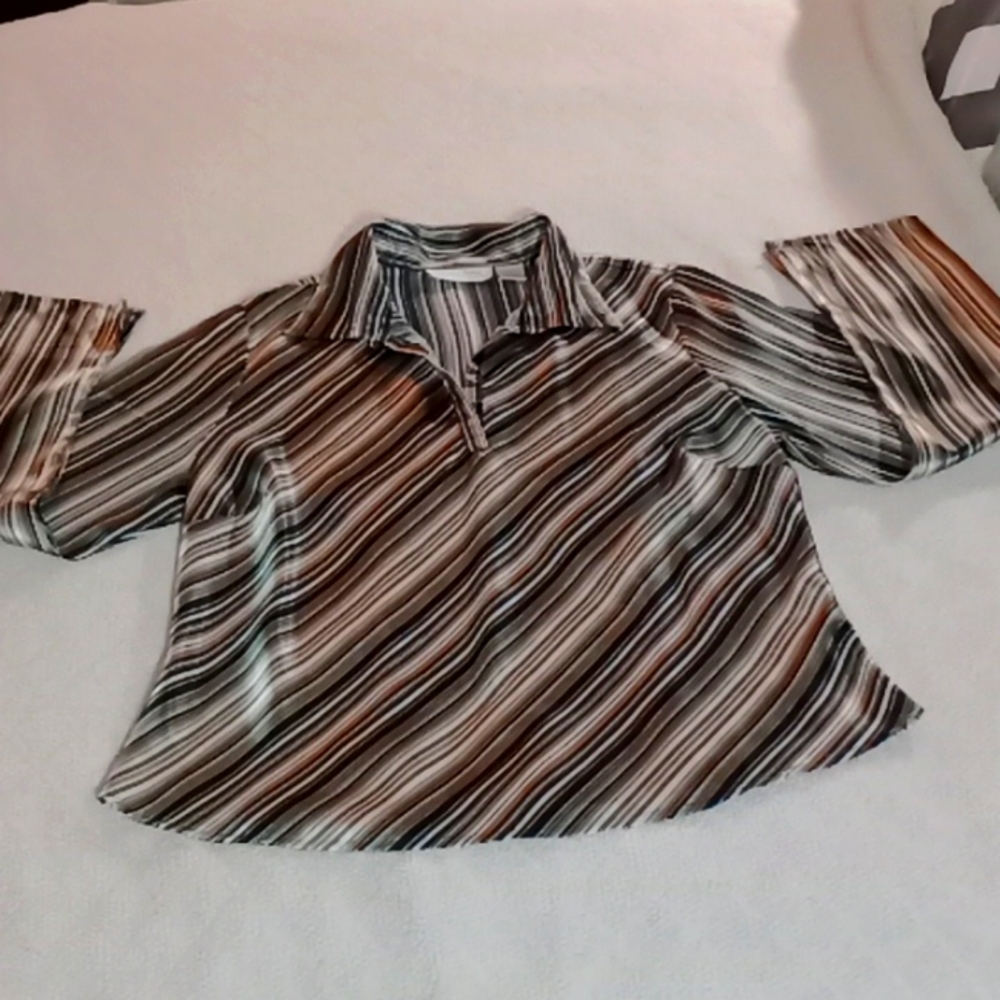 Giorgio Fiorlini Collection LG Long Sleeve Blouse Gold Black And White Stripes